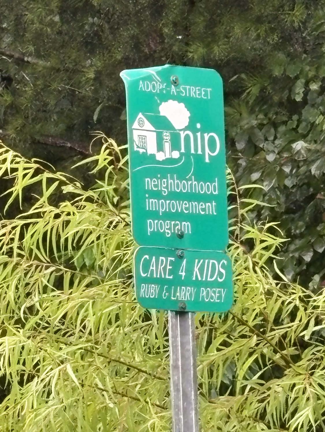 Adopt-A-Street Care 4 Kids sign sponsored by Ruby and Larry Posey